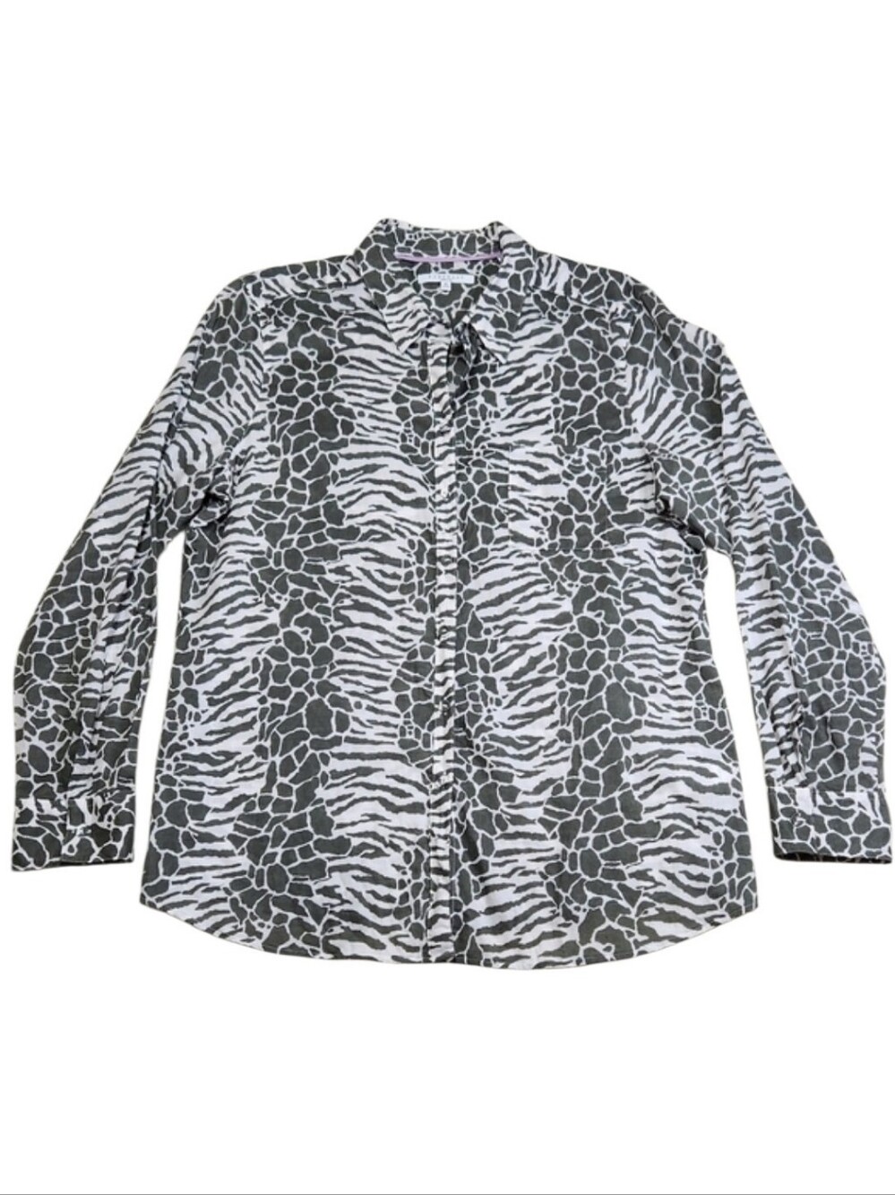 FOXCROFT Wrinkle Free Shaped Button Up Cotton Shirt Sz 16 Zebra Giraffe Safari